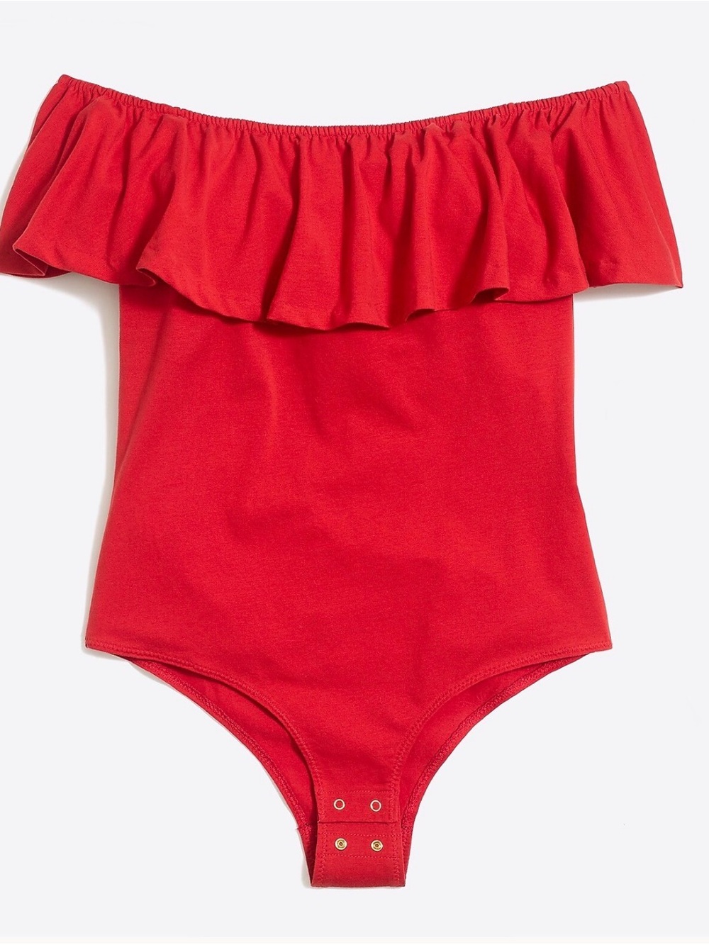 J. Crew Red Off-Shoulder Bodysuit with Ruffles